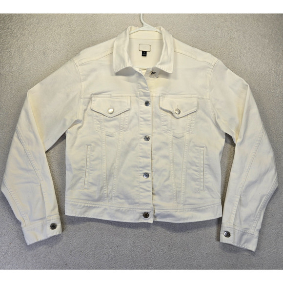 Lauren Ralph Lauren Denim Jacket Womens M White Jean Jacket Leather Tag - Picture 1 of 14